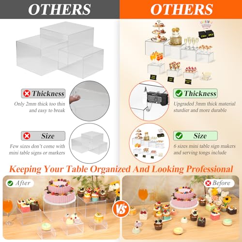 8 Pcs Clear Acrylic Buffet Risers with Mini Sign and Maker,Buffet Risers and Stands Clear Food Display Risers for Buffet Table Party Catering Dessert Cupcake Collectibles (8" 7" 6" 5" 5" 4" 4" 3") - color: Size: 8" 7" 6" 5" 5" 4" 4" 3"