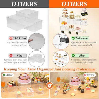 8 Pcs Clear Acrylic Buffet Risers with Mini Sign and Maker,Buffet Risers and Stands Clear Food Display Risers for Buffet Table Party Catering Dessert Cupcake Collectibles (8" 7" 6" 5" 5" 4" 4" 3") - color: Size: 8" 7" 6" 5" 5" 4" 4" 3"