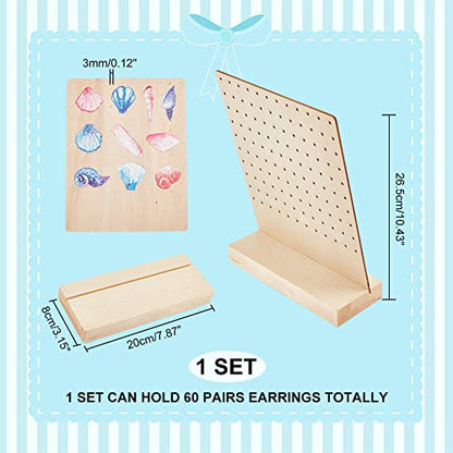 NBEADS Wooden Earrings Display Stands, 120 Holes Ocean Theam Wood Earring Display Stand Rack Rectangle Jewelry Organizer Display with Sea Animal Pattern for Earring Necklace Bracelet, 3.15x7.87x10.43 - color: 120 Holes Wooden L.w.thi: 7.87x3.15x10.43"