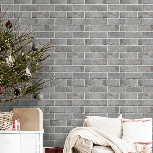 COMSTICKC 3D Faux Brick Wall Panels Peel and Stick Wall Panels, 10 Pcs of 12"X12", Small Size Thin PVC Whitewash Brick Self Adhesive Fake Brick Backsplash for Interior Decor (Gray) - color: Gray
