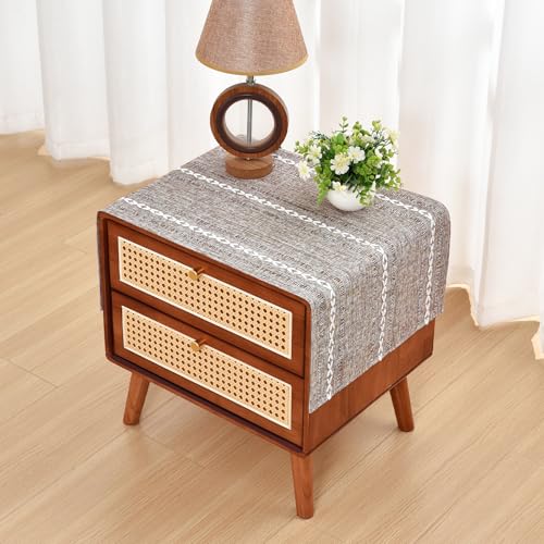 NEWISHER Rustic Farmhouse Embroidered Small Rectangle Tablecloth, Jacquard Striped Table Cloth Washable Fabric Dining Table Cover for Nightstand, Bedside Table, End Table (15x35 Inch), Coffee - color: Coffee, size: 35" x 15" (Rectangular)
