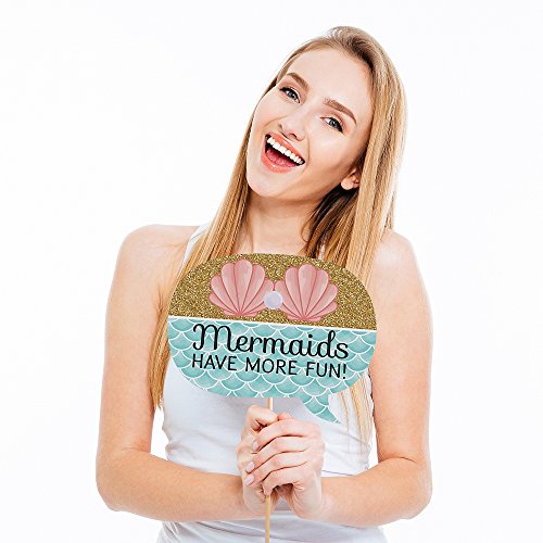 Big Dot of Happiness Funny Trading The Tail for A Veil - Mermaid Bachelorette Party or Bridal Shower Photo Booth Props Kit - 10 Piece - color: Mermaid