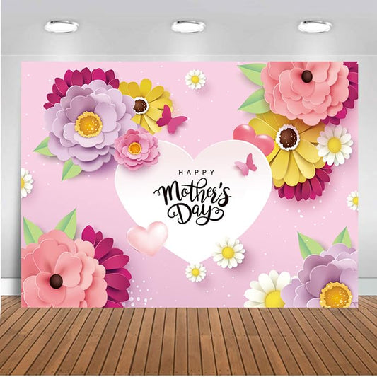 CHAIYA 7X5ft Mother's Day Background Pink Flower Love Background Festival Party Decoration Activity Gift Banner Photo Booth Photo Props CY-149 - size: 7′x5′