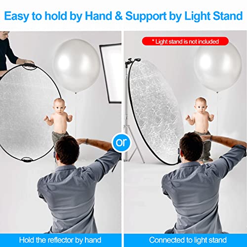 Wellmaking 43Inch/110cm Photography Light Reflector, Portable Foldable 5 in 1 Diffuser Reflectors with Bag & tilt Adapter for Studio & Outdoor Lighting-Translucent, Silver, Gold, White and Black - size: 43 Inch (110cm)