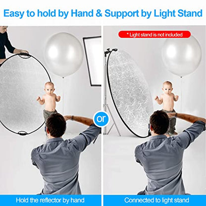 Wellmaking 43Inch/110cm Photography Light Reflector, Portable Foldable 5 in 1 Diffuser Reflectors with Bag & tilt Adapter for Studio & Outdoor Lighting-Translucent, Silver, Gold, White and Black - size: 43 Inch (110cm)