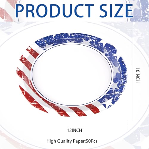 50Pcs Patriotic Oval Paper Plates 10" X 12" Large Heavy Duty 250 Anniversary 4th of July American Flag Plates Red Blue and White Platters for President Election Independence Memorial Day Decorations - style: 50Pcs 4th of July Oval Paper Plates