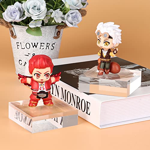 Acrylic Square Display Block, 2 Pieces 3 x 3 x 1 Inches Edge Polished Clear Display Pedestal Display Base