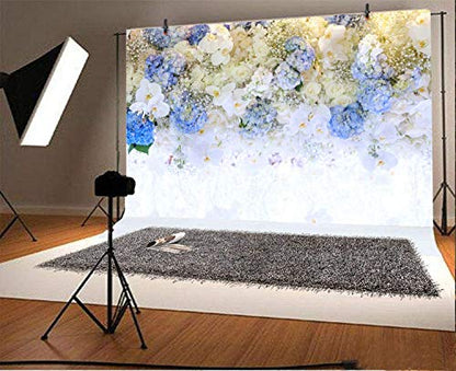 AOFOTO 15x10ft Beautiful White Blue Flowers Background for Wedding Photography Ladies Tea Party Girls Portrait Lovers Annivery Floral Backdrop Valentine Kids Adults Woman Mom Photo Studio Props - size: 15x10ft