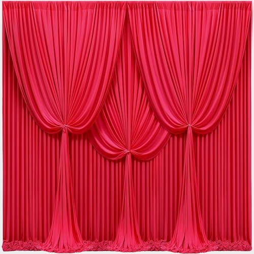 24x10FT Red Backdrop Curtains for Wedding Christmas, Wrinkle Free Polyester Photography Backdrop Drapes for Wedding Baby Shower Birthday Parties Stage Background Stand Decorations 4x10ft,6 Panels - color: Red, size: W4' x H10'(6 Panels)