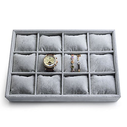 Oirlv Premium Velvet 12 Grid Jewelry Organizer Tray with Removable Pillow Watch Organizer Jewelry Tray Bracelet Bangle Watch Display Holder - size: 12 Grid Tray with Pillow