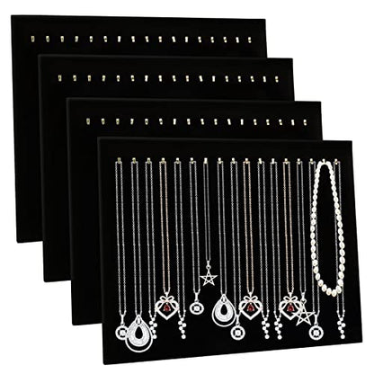 CertBuy 4 Pack Black Velvet Necklace Display Stands for Selling Jewelry Necklace Display Stand with 17 Hooks Jewelry Storage Holder for Chain