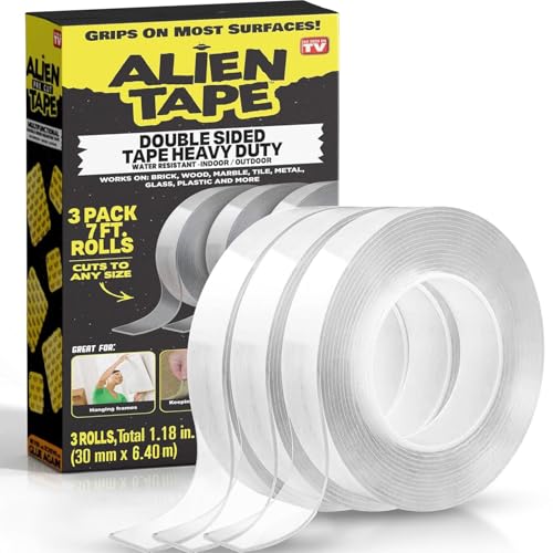 ALIEN TAPE Nano Double Sided Tape, 21-ft Multipurpose Removable Adhesive Transparent, Grip Mounting Washable Strong Sticky Heavy Duty for Carpet Photo Frame Poster Décor - As Seen On TV - size: (3 Rolls - 21 Feet)