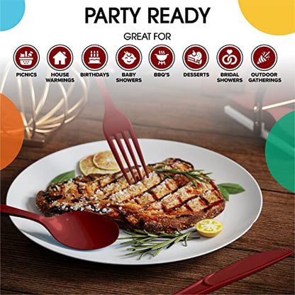 Party Solids Burgundy Plastic Forks 200 Pieces Burgundy Forks Disposable Utensils Heavy Duty Plastic Cutlery Set Disposable Cutlery Sets Flatware Sets Silverware Set Party Supplies & Party Tableware - color: Burgundy