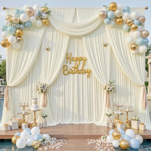 50x14ft Ivory Backdrop Curtain for Party, 10 Panels Wrinkle Free 14 Foot Long Polyester Photo Backdrop Drapes Photography Background for Wedding Birthday Gathing - color: Ivory, size: 5ft(W)x14ft(H),10panels