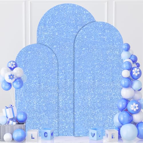 MODFUNS Arch Backdrop Stand with Cover 6&6.6&7.2ft Light Blue Sequins Arch Backdrop Cover Set of 3 Metal Arch Stand Double Sided Glitter Arch Covers for Wedding Ceremony Banquet Party Decoration - color: Light Blue, size: 6&6.6&7.2FT-Set