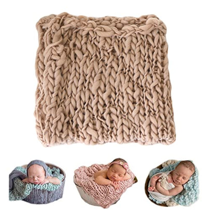 Coberllus Newborn Baby Photography Props Blanket Handmade Knitted Twist Wrap Posing Aid Backdrops for Boy Girls Photography Shoot - color: Camel Color