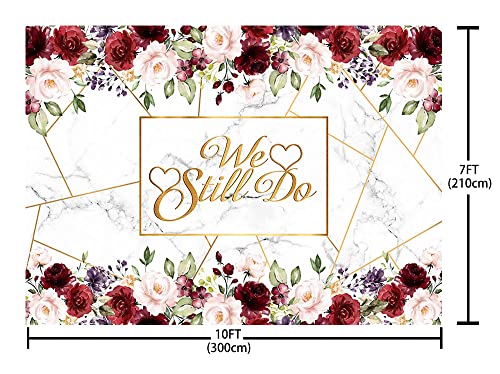 AIBIIN 10x7ft We Still Do Backdrop for Wedding Anniversary Party Photography Background White Marble Rose Gold Red Flowers Romantic Wedding Anniversary Decorations Photo Props - size: 10X7ft