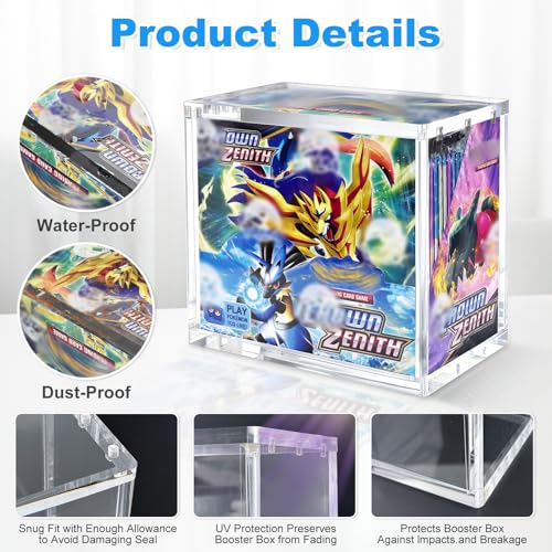 PKMN Booster Box Acrylic Case,8mm(0.31in) Ultra Thick Stackable Acrylic Display Case,Booster Pack Protector with 6x3mm Strong Magnets,Compatible with PKMN Boosters Boxes,Boxes for Display - size: PKMN Booster Box Case