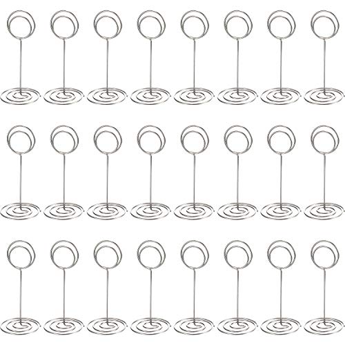 TecUnite 24 Pieces 3.35 Inch Table Number Holder Place Card Photo Holder Picture Name Menu Clips Memo Cards Stand for Wedding Reception Anniversary Birthday Party Centerpieces (Silver) - color: Silver