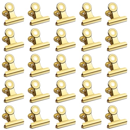 30 Pack Small Bull Clips 0.87 Inch Mini Metal Hinge Clips Binder Paper Hinge Clip for Office, Home, School, Shops, Gold, 22mm - color: Light Gold, size: 22mm