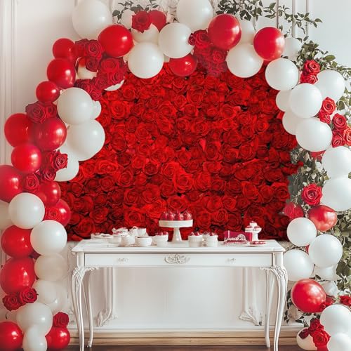 Avezano Red Rose Floral Wedding Photography Backdrop Valentine's Day Party Photo Backdrops Cotton Cloth 14 February Background Photo Booth Props Pictures (8x6ft) - size: 8x6ft