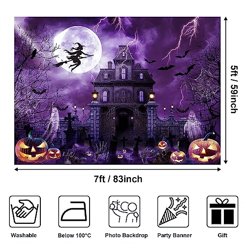 Avezano Halloween Backdrop for Photography Horror Moon Night Ghost Scary Jack O'Lantern Background Grave Scary Sppooky Skull Iron Gate Witch Halloween Party Decor Photo Stuido Props (Purple, 10x7ft) - color: Purple, size: 10x7ft