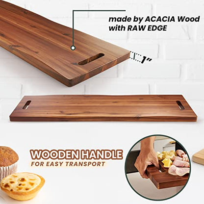 TIDITA 36" Large Acacia Wood Charcuterie Board with Handles - Extra Long Wooden Serving Cheese Boards - Rectangular Serving Platter for Meat Steak, Cracker Appetizers, Fruit Decorative Display Party - size: 36.4" x 11.3" x 1"
