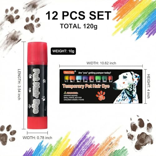 12 Pack Dog Hair Dye Markers, Pet Safe Washable Non Toxic Fur Paint Temporary Pet Hair Dye Pen for Dogs Cats Dog Grooming Kit for Party Photos Creative Looks - color: 12 PCS