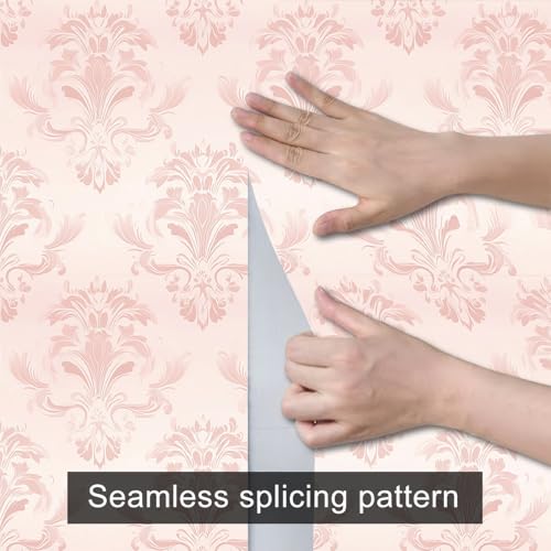 HOMETITUTE Wallpaper Peel and Stick Soft Pink Classic Damask Contact Paper Wall Paper Stick 17.7" x 118.1" Self Adhesive Removable Vinyl Wall Covering Bedroom Kitchen Bathroom Home Decor - color: Pink Classic Damask
