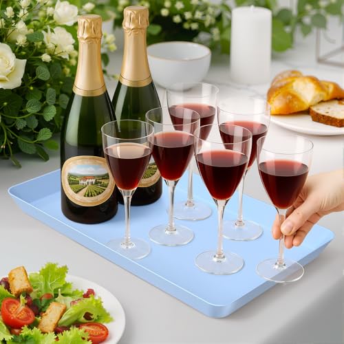 WOWBOX 4 pcs Serving Tray for Entertaining, Serving Platters for Snacks, Fruit, Cookies, Dessert, Reusable Plastic Trays for Serving Food and Pantry Organization in Kitchen & for Parties, (Blue) - color: Blue