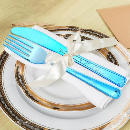 180 Pack Disposable Deep Blue Plastic Silverware Contain 60 Forks,60 Spoons,60 Knives, Solid and Durable Plastic Cutlery Utensils Set Perfect for Parties,weddings. - color: Deep Blue