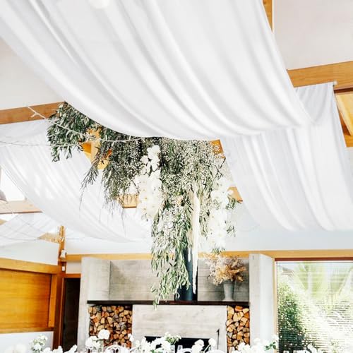 8 Panels White Ceiling Drapes for Wedding 5ftx10ft Arch Draping Fabric Premium Smooth Satin Drapery Decorations for Party Ceremony Stage Swag - color: White, size: 60"W x 120"L (Pack of 8)
