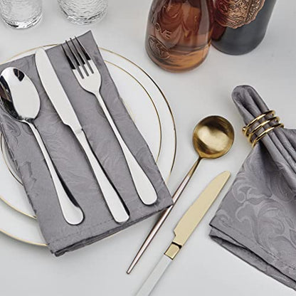 Cloth Napkins Set of 8 – Square 17x17 Inch Jacquard Fabric Polyester Washable Reusable Cloth Napkins for Kitchen Dinner Dining Restaurants Wedding Party Banquet Table (Grey, 17X17 Inch) - color: Gray(01)