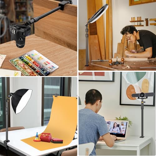 Camera Desk Mount Webcam Stand with 360° Ball Head, Adjustable Table Light Stand 14"-33", Tabletop C Clamp for DSLR Camera, Ring Light, Live Streaming, Photo Video Studios
