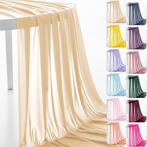 60" Chiffon Fabric by The Yard Pre-Cut Sheer Fabric for Wedding Arch Draping Fabric Party Backdrop Decoration Ceiling Decor (Champagne, 1 Yard) - color: Champagne, size: 1 Yard