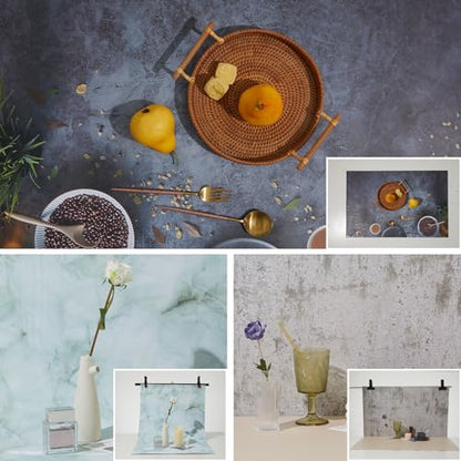 8PCS 16 Patterns Backdrop Papers with T-Stand, 22x34 Inch Double Sided Waterproof Dustproof Photography Backgrounds Paper,Clear and Realistic Picture Quality for Food, Jewelry Photo Shooting - color: T+8P
