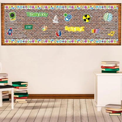 Classroom Fabric Bulletin Board 47x141inch Red Brick Texture Back to School Classroom Backdrop Decoration for Wall Door Background, DIY Craft, Bulletin Boards, Pillows, Curtains, Reusable, Easy to Cut - style: Red Brick
