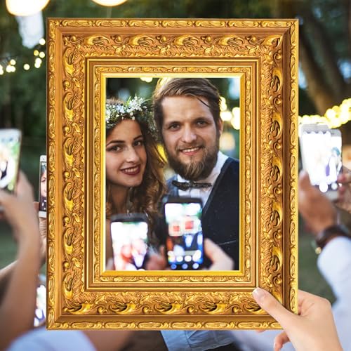 Amyhill 3 Pcs Large Photo Booth Props Picture Frame 3 Sizes Gold Wedding Selfie Frame Vintage Props Accessories for Wedding Bachelorette Birthday Carnival Party Decor