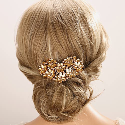 Aimimier Flower Crystal Hair Clip Heart Shaped Large Spring Clips French Barrettes Ponytail Hair Pins Decorative Hair Accessories for Women Girls (Champagne) - color: Yellow