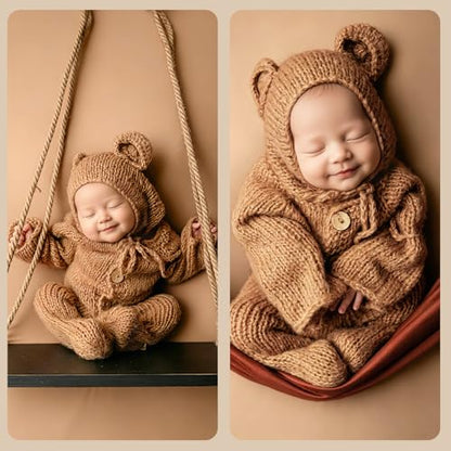 BLUETOP Cute Newborn Photography Outfits Boys Girls Baby Costume Set - style: 02 Brown Teddy Bear