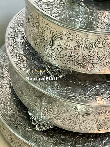 NAUTICALMART Silver Finish Round Wedding & Party Cake Stand Set of 4