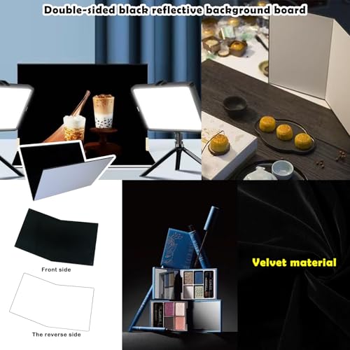 14PCS Black Velvet Flocked Product Photography Backdrops Board with 2PCS LED Lighting Kit Anti-Glare Photo Backdrop for Small Product Food Jewelry Cosmetic. (16x11.5in)