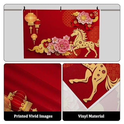 AOFOTO 10x6.5ft Happy Chinese New Year Backdrop China Spring Festival Lunar Year of The Horse Decoration Banner Paper Cut Flowers CNY Lanterns 2026 Background Party Supplies Photoshoot Studio Props - size: 10x6.5ft