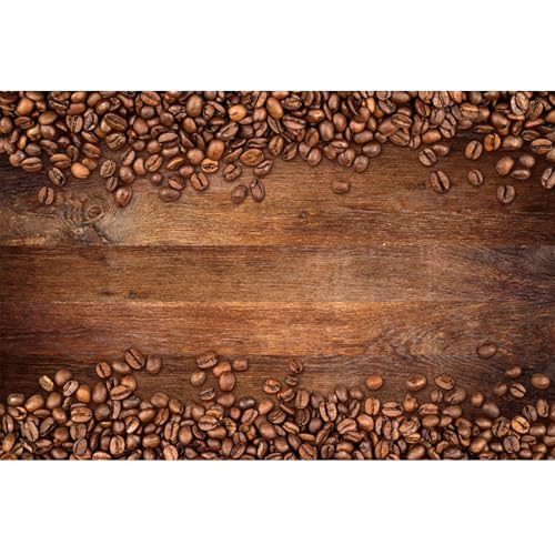 YongFoto 10x8ft Coffee Bean Backdrop for Photography Vintage Brown Wooden Board Leisure Time Afternoon Tea Party Happy Father's Day Festival Coffee Shop Banner for Kids Adult Portrait Photo Booth - size: 10x8ft