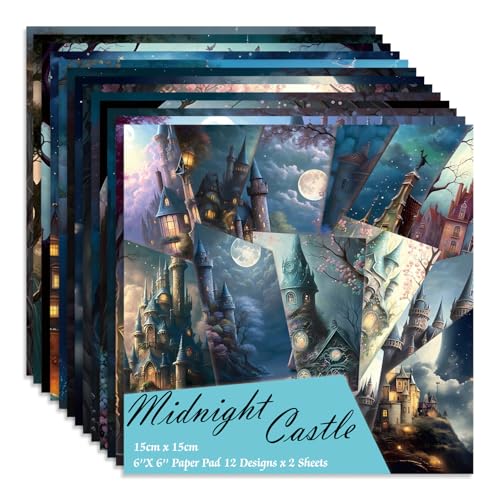 6x6" 160gsm cardstock Single Sided Scrapbooking 24 Papers Pad vintage decoupage scrapbook kit patterned paper junk journal supplies journaling supply scrap paper crafting.Midnight Castle - color: 24sheets-Midnight Castle