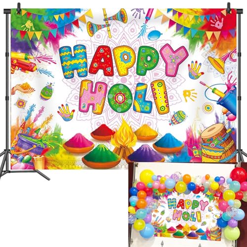 Happy Holi Backdrop Banner Indian Hindu Festival Party Photoshoot Background Colorful Hindu Holi Party Decorations Banner Booth Props (8x6FT(94 x 70 inch))