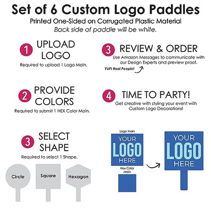 Big Dot of Happiness Custom Logo Paddles - Personalized Branded Business Party Photo Booth and Fan Props - Set of 6