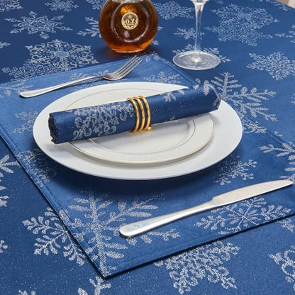 Cloth Napkins Set of 8–Square Jacquard Sparkling Metallic Snowflake Fabric Polyester Washable Reusable Cloth Napkins for Kitchen Dinner Dining Restaurant Wedding Table(Navy Silver/17x17 Inch) - color: Navy Silver