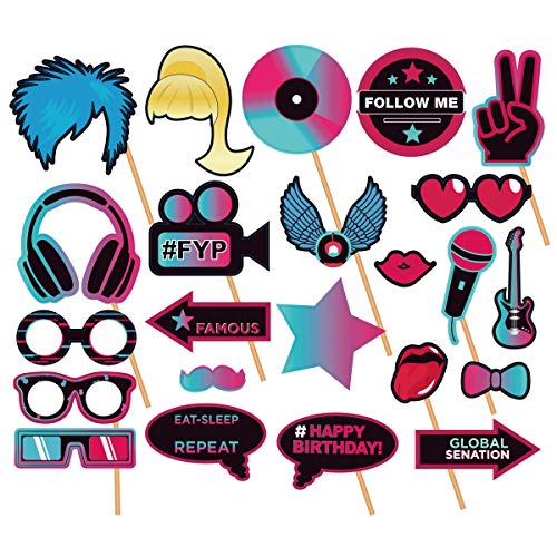 23Pcs Photo Booth Props for TIK Tok,Music Theme Party Supplies,Disco Music Party Decoration.