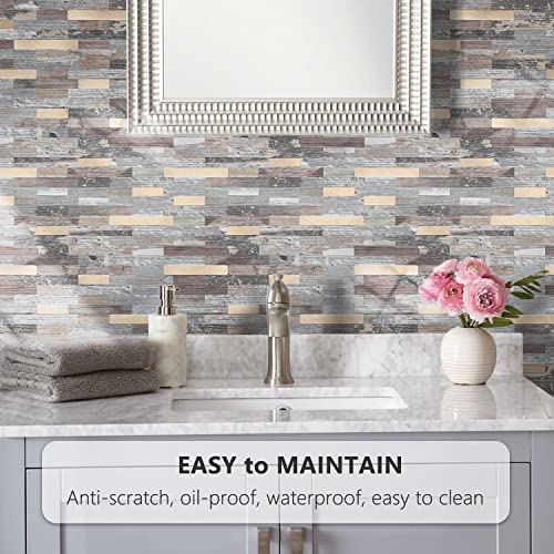 STICKGOO Peel and Stick Backsplash, PVC Wall Tiles Stick on Backsplash for Kitchen(1 Sheet, Distressed Wood with Metal Gold) - color: Distressed Wood with Metal Gold